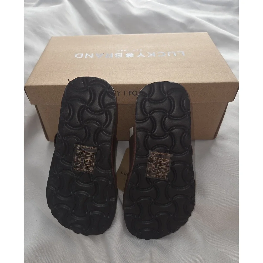 Lucky Brand Blanc Kids Brown Dual Strap Buckle‎ Slide Sandals Size 11